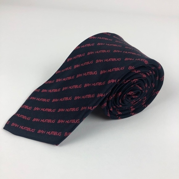 Horchow Collection Mens Tie, Bah Humbug Black Red - Picture 3 of 5